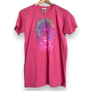 Vintage Pink Peace Frogs Graphic Print Short Sleeve T Shirt Women's Size S/M